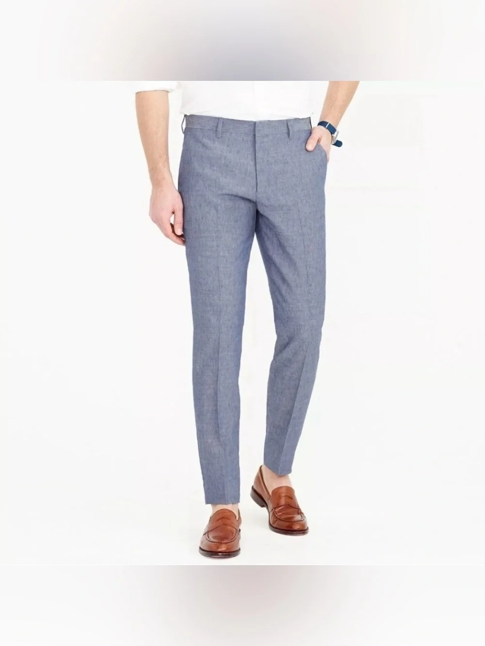 J Crew New Ludlow Slim-fit Linen Blend Suit Pants in Deep Water Blue Size 36x34